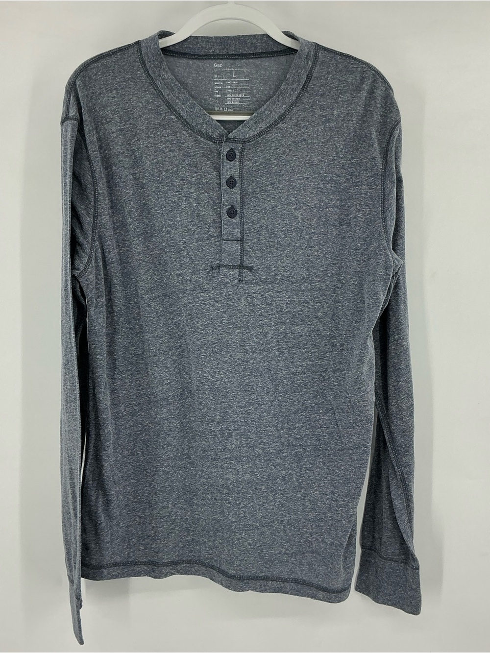 GAP Men's Long-Sleeve Henley - Heather Navy
